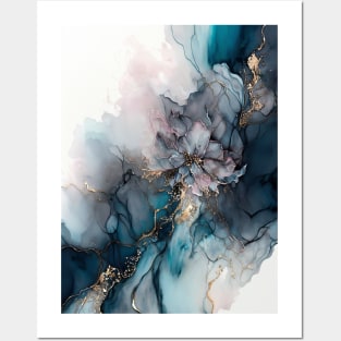 Rose and Blue Melody - Abstract Alcohol Ink Resin Art Posters and Art